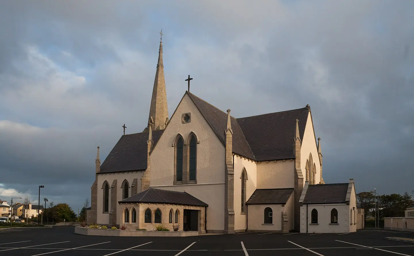 South view of the church with the canted porch in front