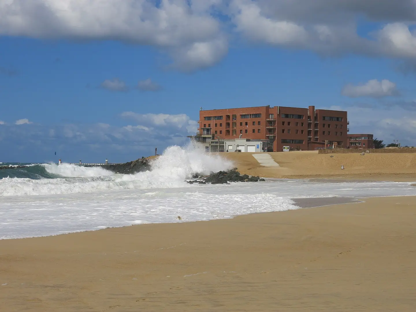 The Santocha beach (or savana beach) in Capbreton (Landes, France) with the surf club Santocha and the CERS