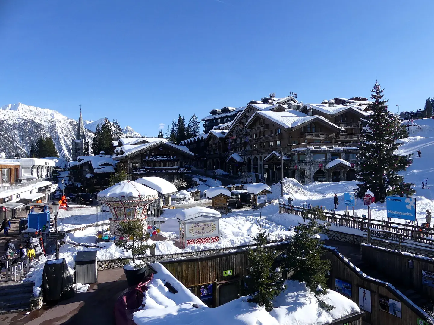 Sight, in December, of Courchevel 1850 ski resort village, in Savoie , France