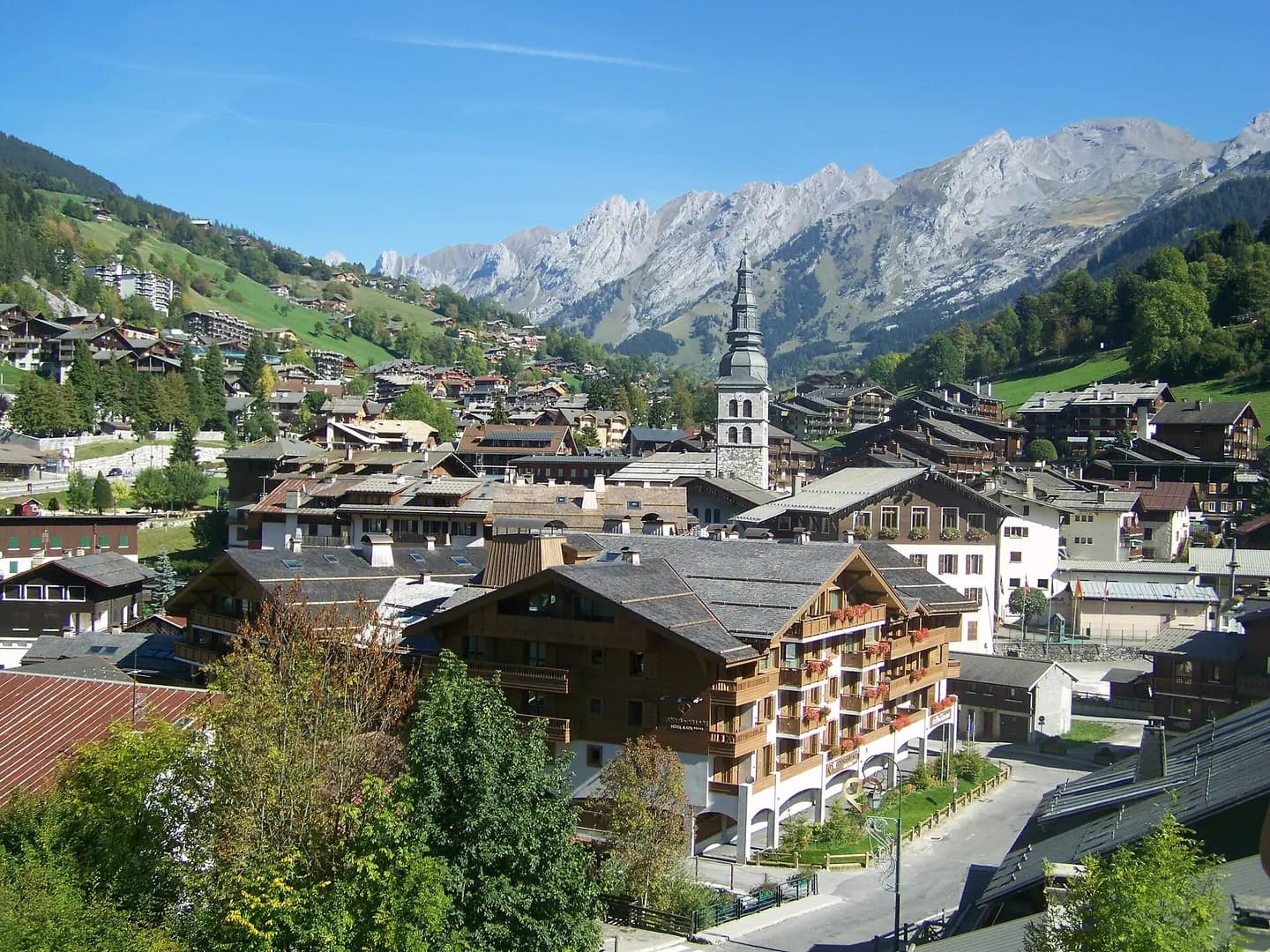Panoramic view of village of La Clusaz in Haute-Savoie , France