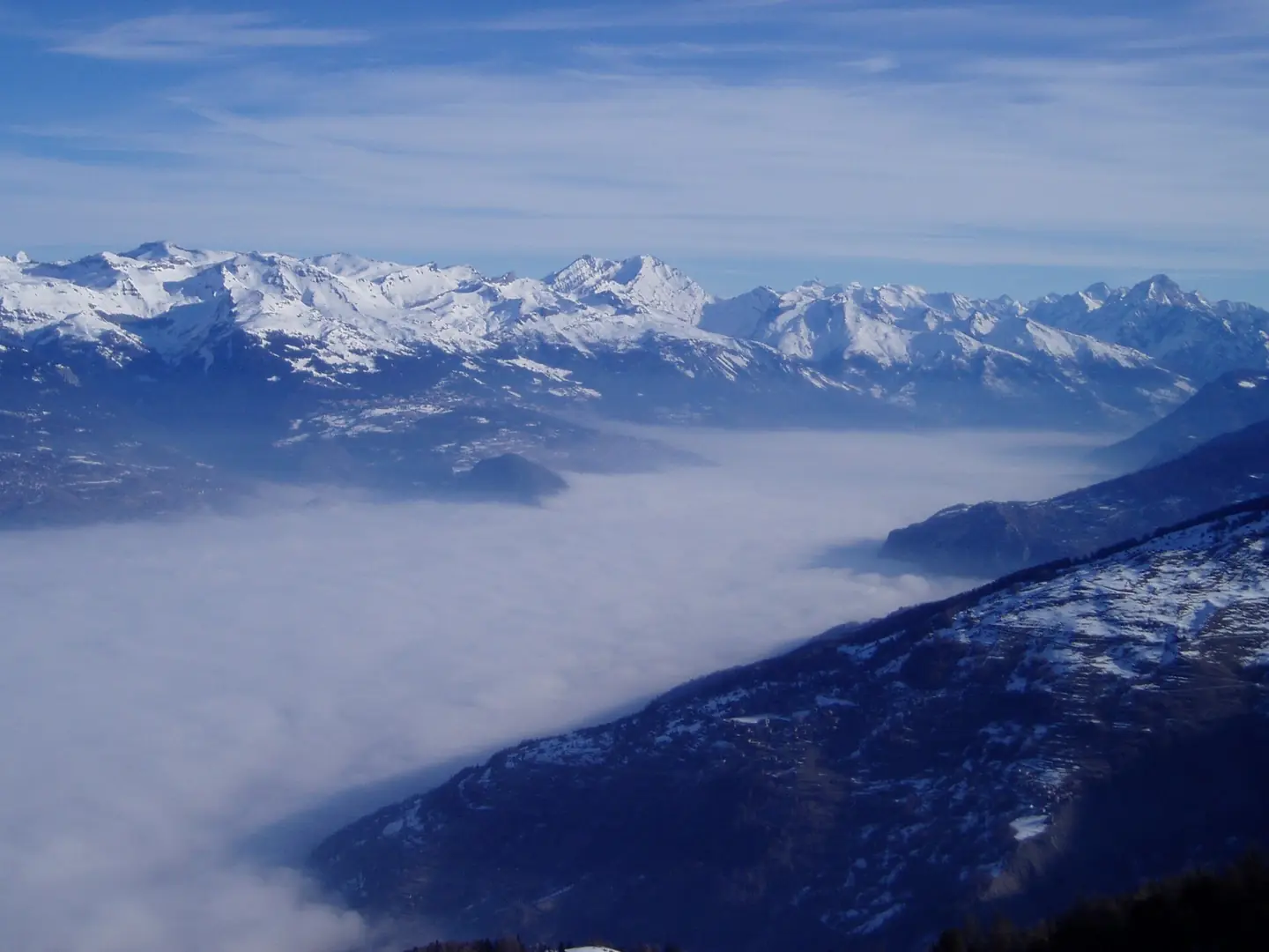 Rhone Valley in the fog, canton Valais (view from Haute-Nendaz)
