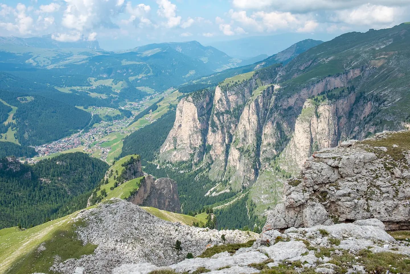 The Steviola tower, the Val Udera valley, the Crëp dla Porta tower the Valacia valley, the Ciastel de Stevia and the Val dai Droc valley in the Val longia valley in the Puez-Geisler Nature Park , Dolomites UNESCO World Heritage Site