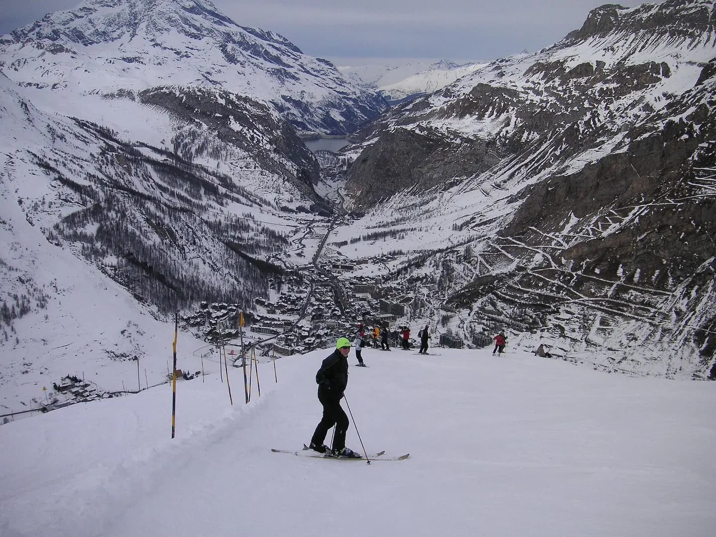 Skiing down to Val D'Isere