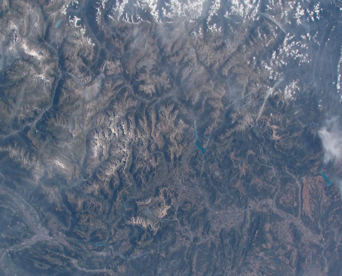View of France taken during ISS Expedition 48. French Alps , Grenoble , Dauphiné Alps, Cottian Alps, lake Lac de Serre-Ponçon , Maritime Alps , river Durance , Lac de Sainte-Croix , Plateau de Valensole