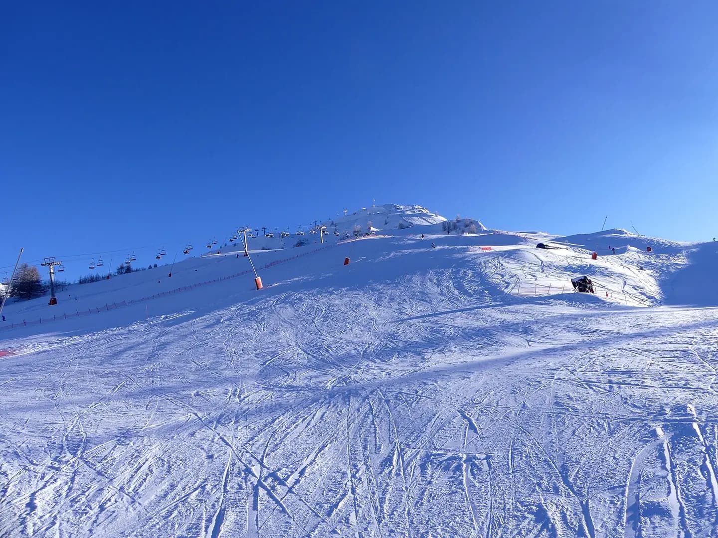 Sight, in winter, of ski slopes on the north side of La Sétaz mountain, in Valloire , Savoie , France