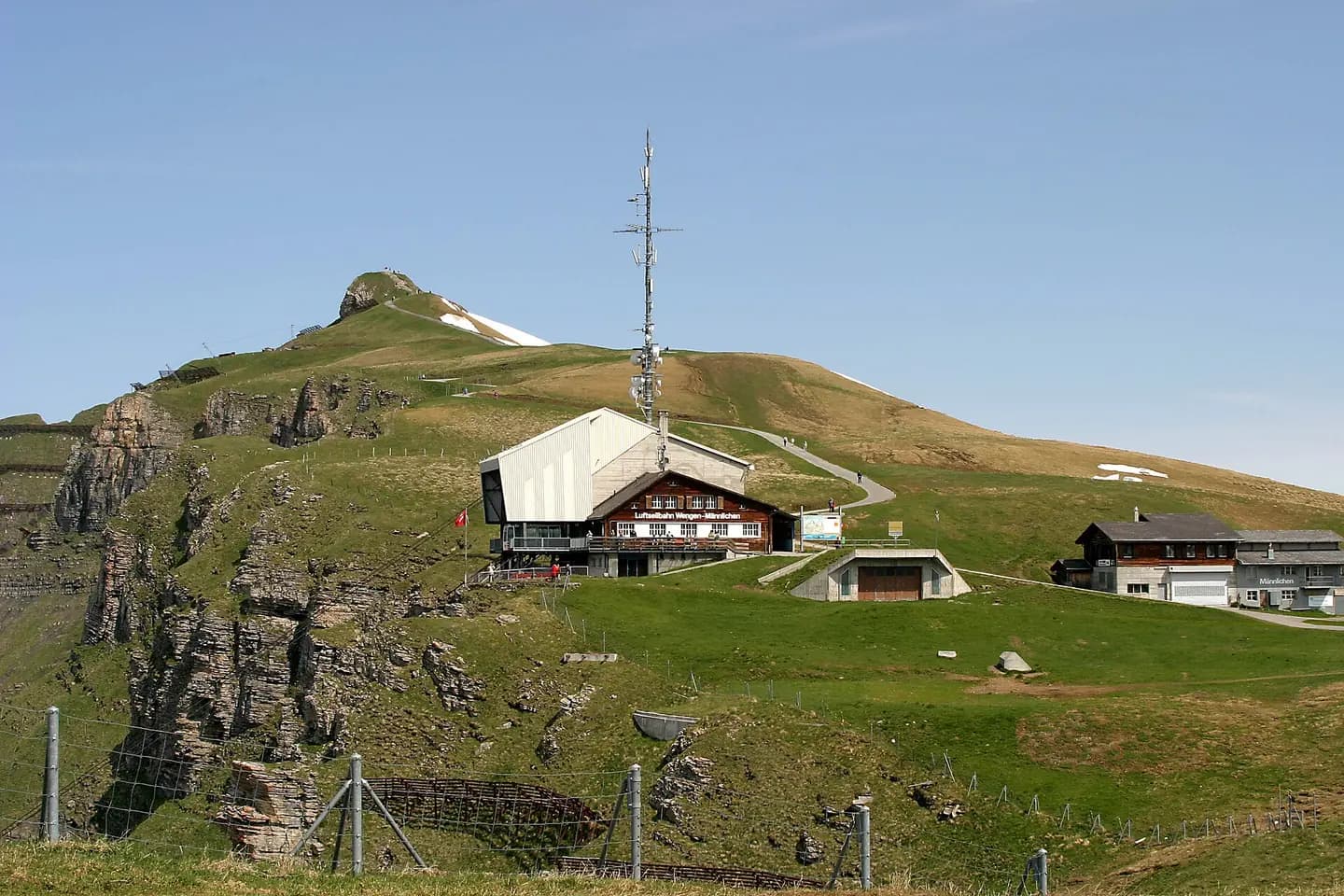 Mountain station Männlichen of the Gondelbahn Grindelwald - Männlichen. The Männlichen (2342 meters above sea level) is a summit in the Bernese Pre-Alps with a good view of the mountain massif Eiger, Mönch and Jungfrau