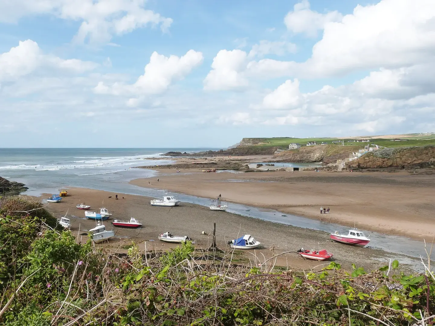 The tide is out at Bude Haven, and revealing Summerleaze Beach, near Bude
