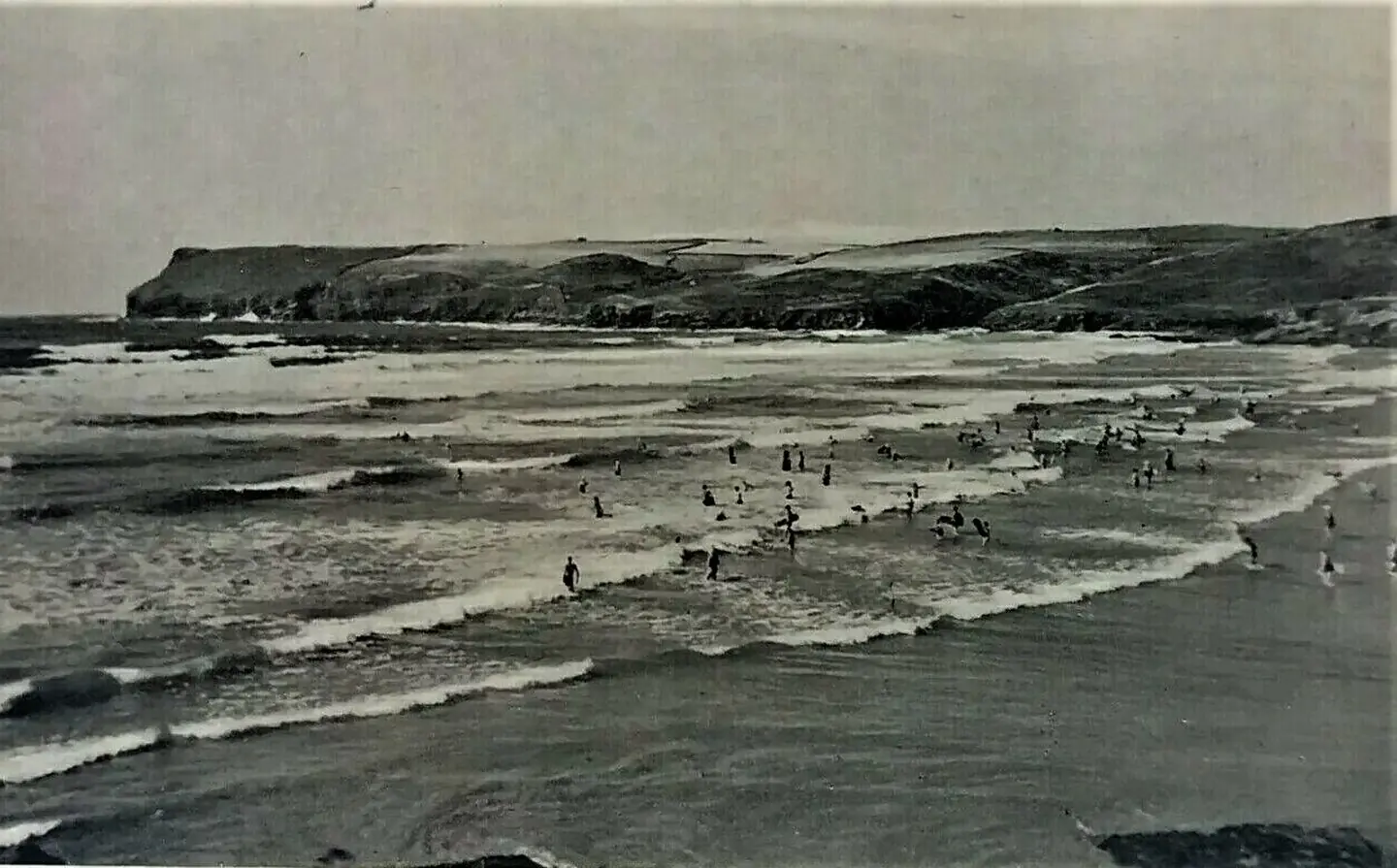 Old Vintage Postcard Surfing at Polzeath Beach Cornwall
