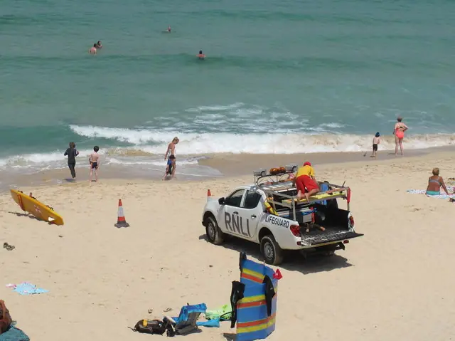 Lifeguards on Porthmeor Beach, St Ives, Cornwall