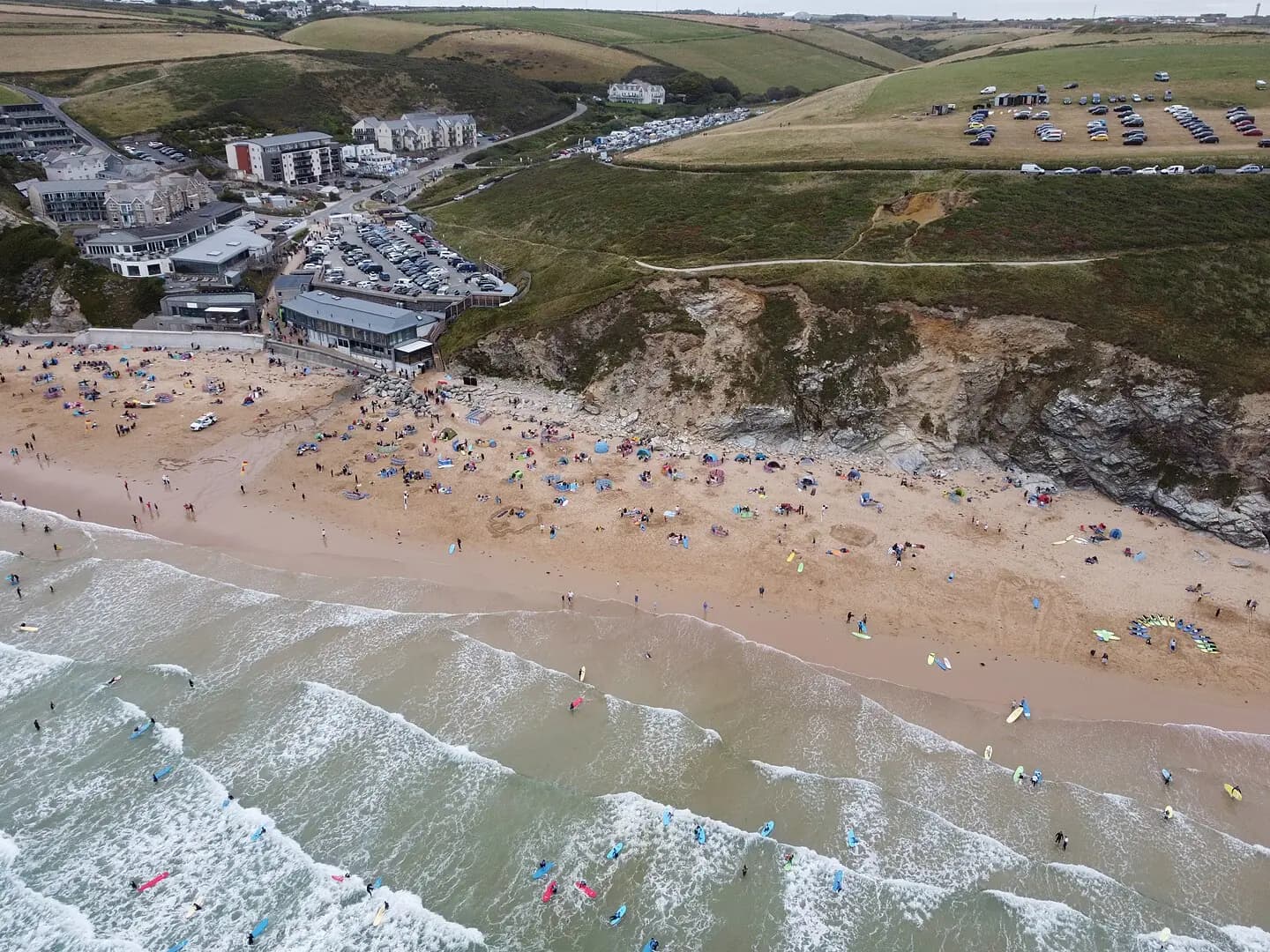 Busy Watergate Bay Beach Newquay Cornwall by Kernow Skies