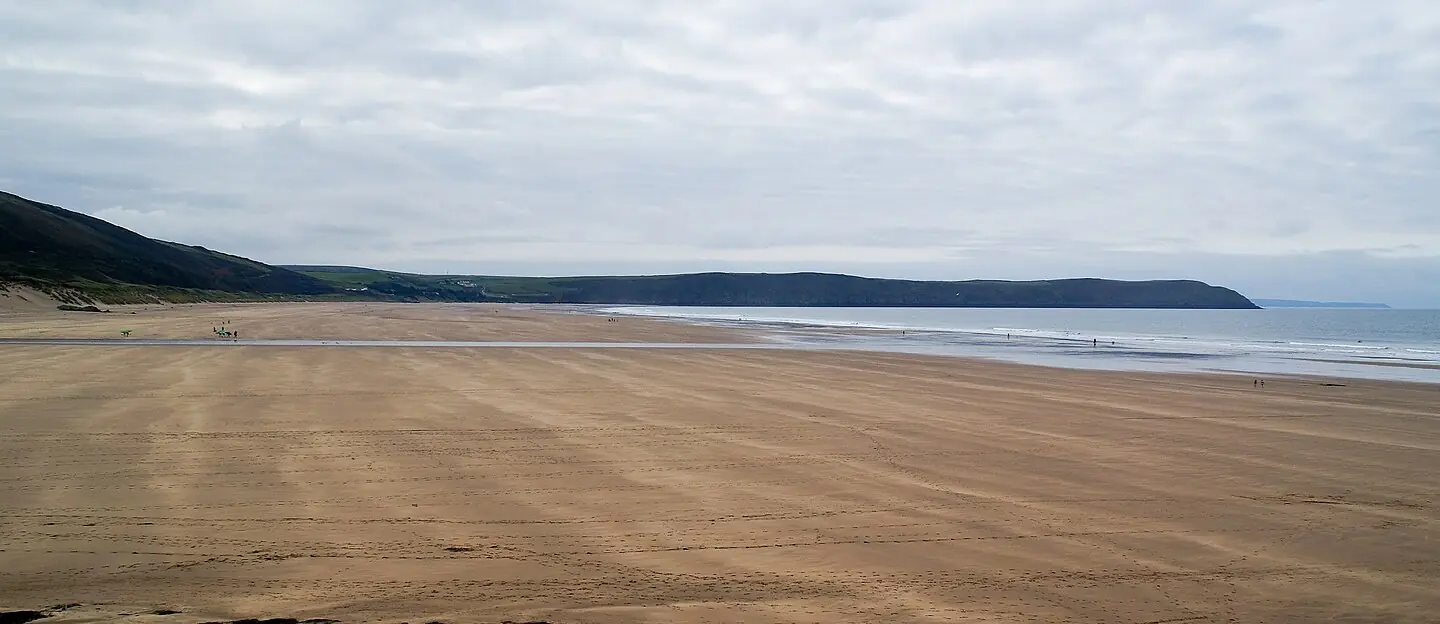 Woolacombe beach in North Devon coast, UK. The beach is a little over 3 km wide to give a sense of scale