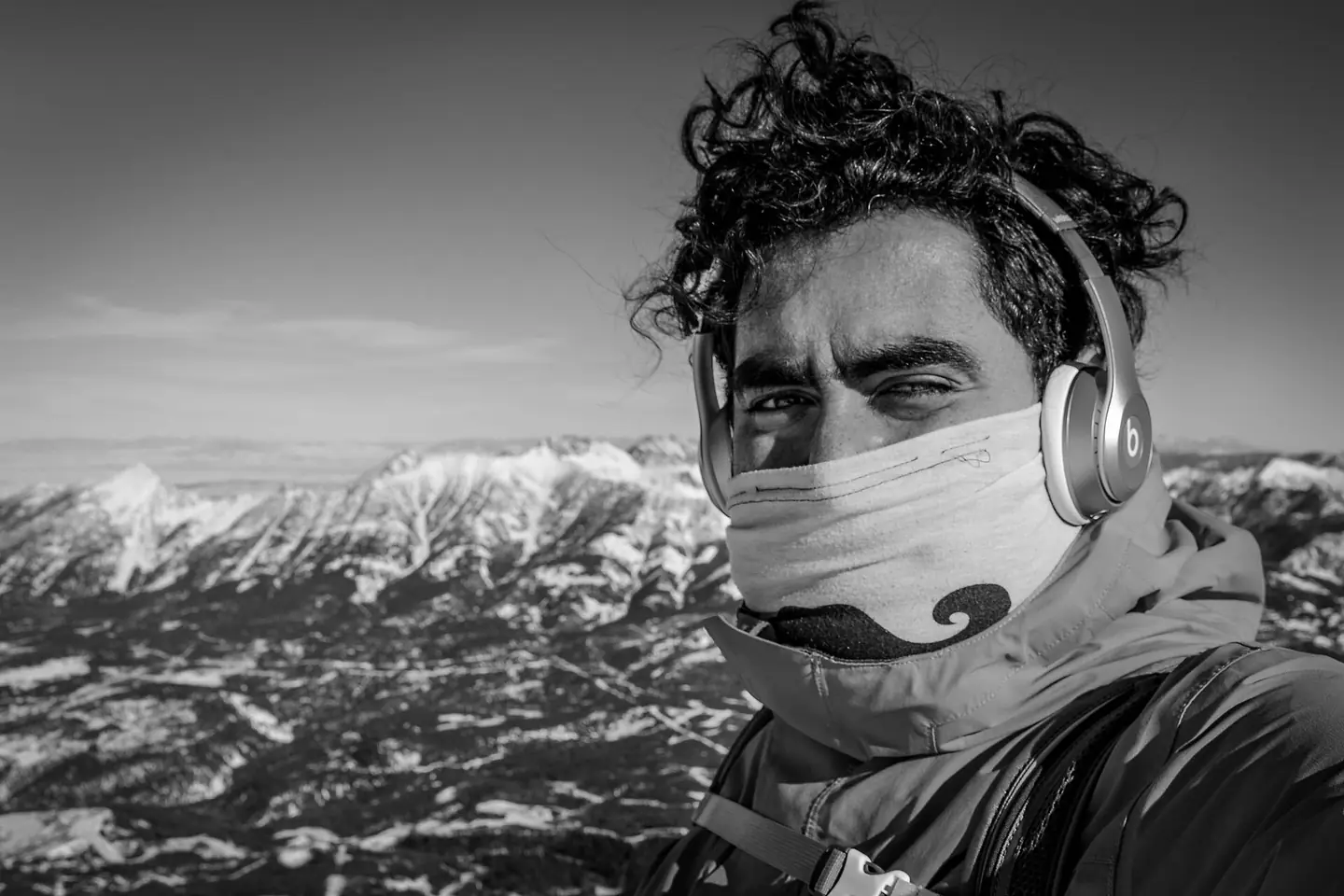 Pablo Gándara-Pizá slkiing on top of Lone Peak Mountain on Big Sky, MT ski resort