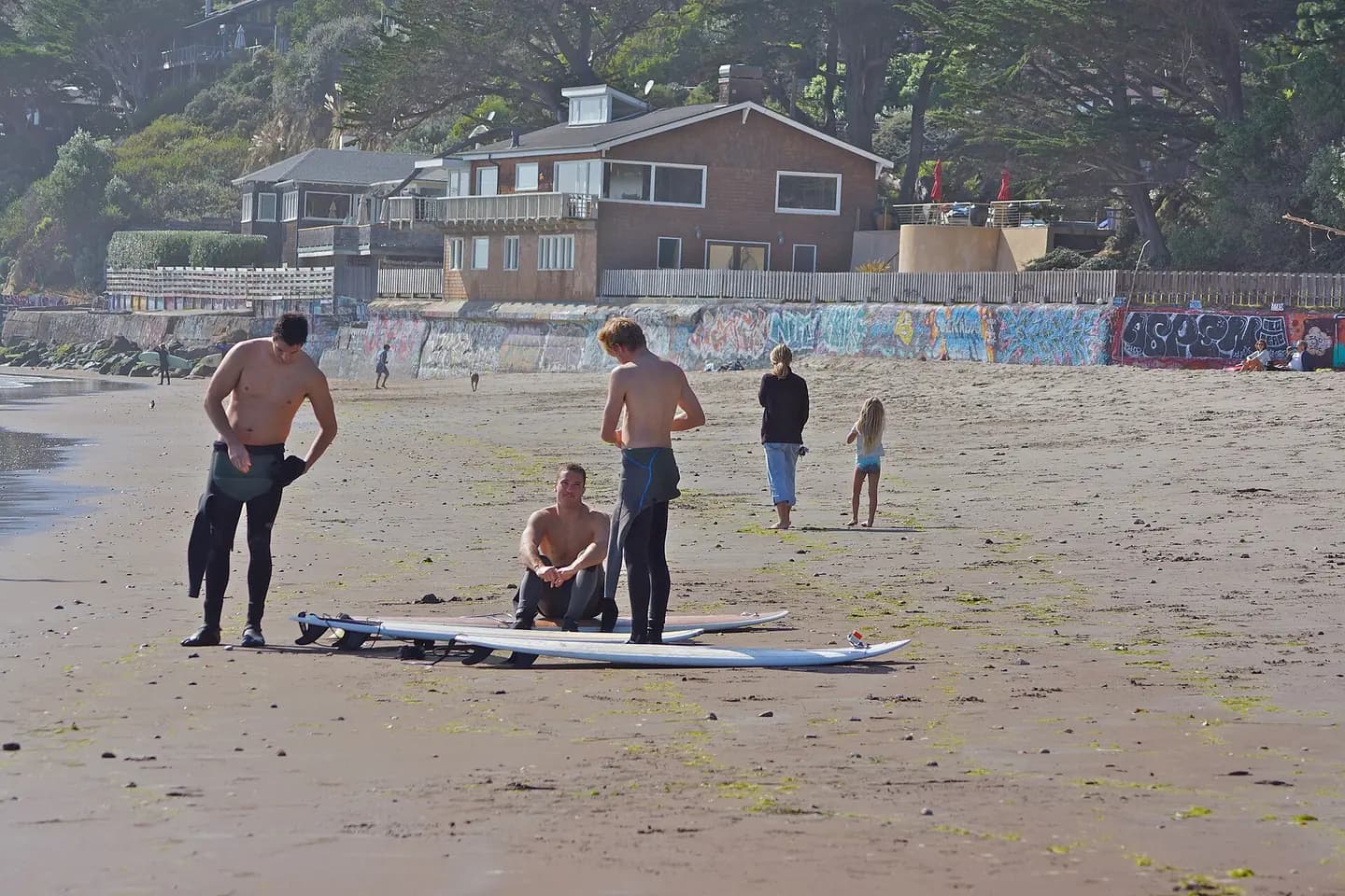 California ( Bolinas ), United States : Surfers at the Beach at low tide