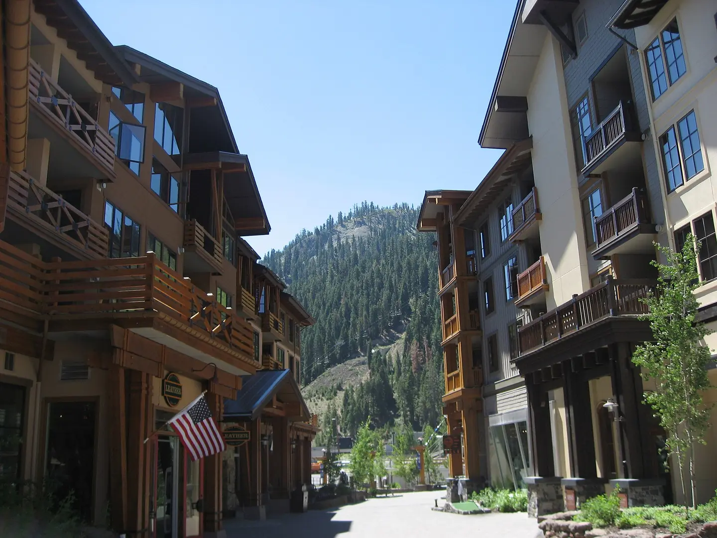 The Village at Palisades Tahoe resort with mountain in background