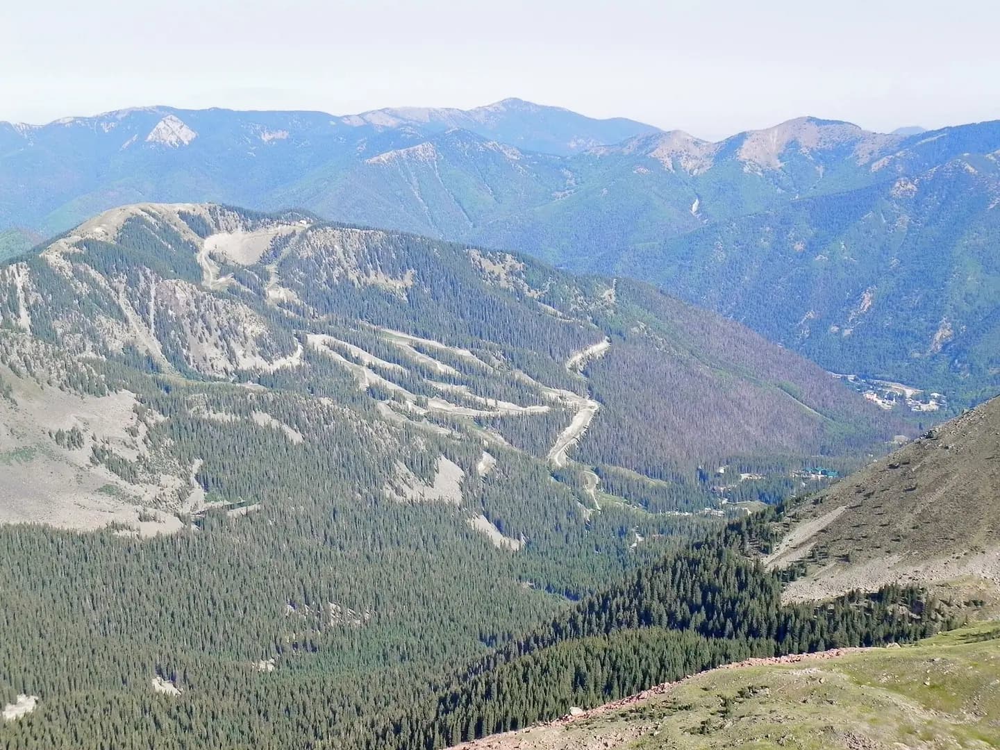 Taos Ski Valley, New Mexico viewed from Wheeler Peak in the Sangre de Cristo Mountains of Carson National Forest