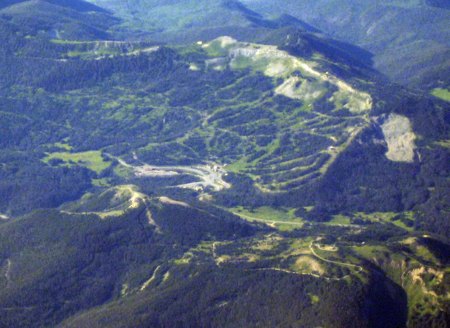 Wolf Creek Ski area in southern Colorado, east of Durango. Alberta Peak is on the right, and Wolf Creek Pass is at the bottom. Looking south here