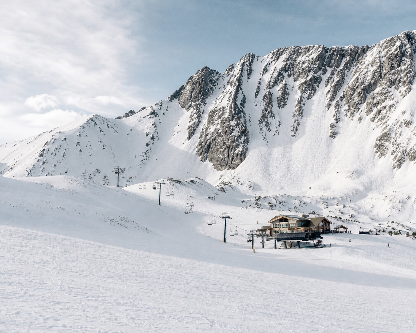 Arapahoe Basin lifts beneath the sheer chutes of the East Wall