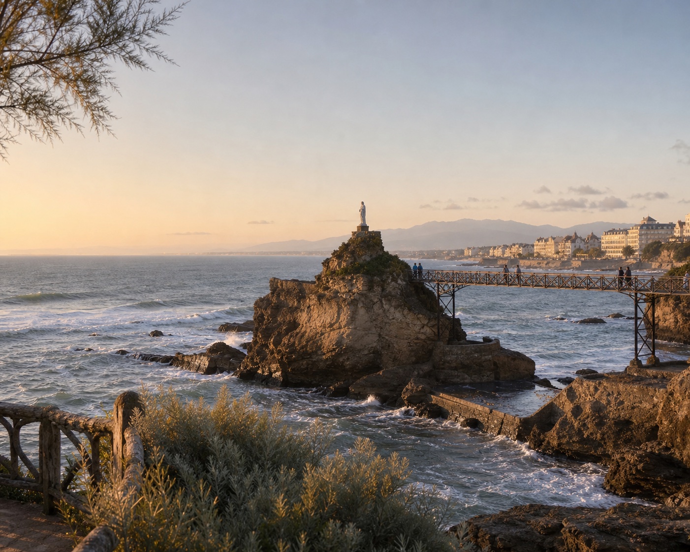The Rocher de la Vierge and its footbridge on the Biarritz coast