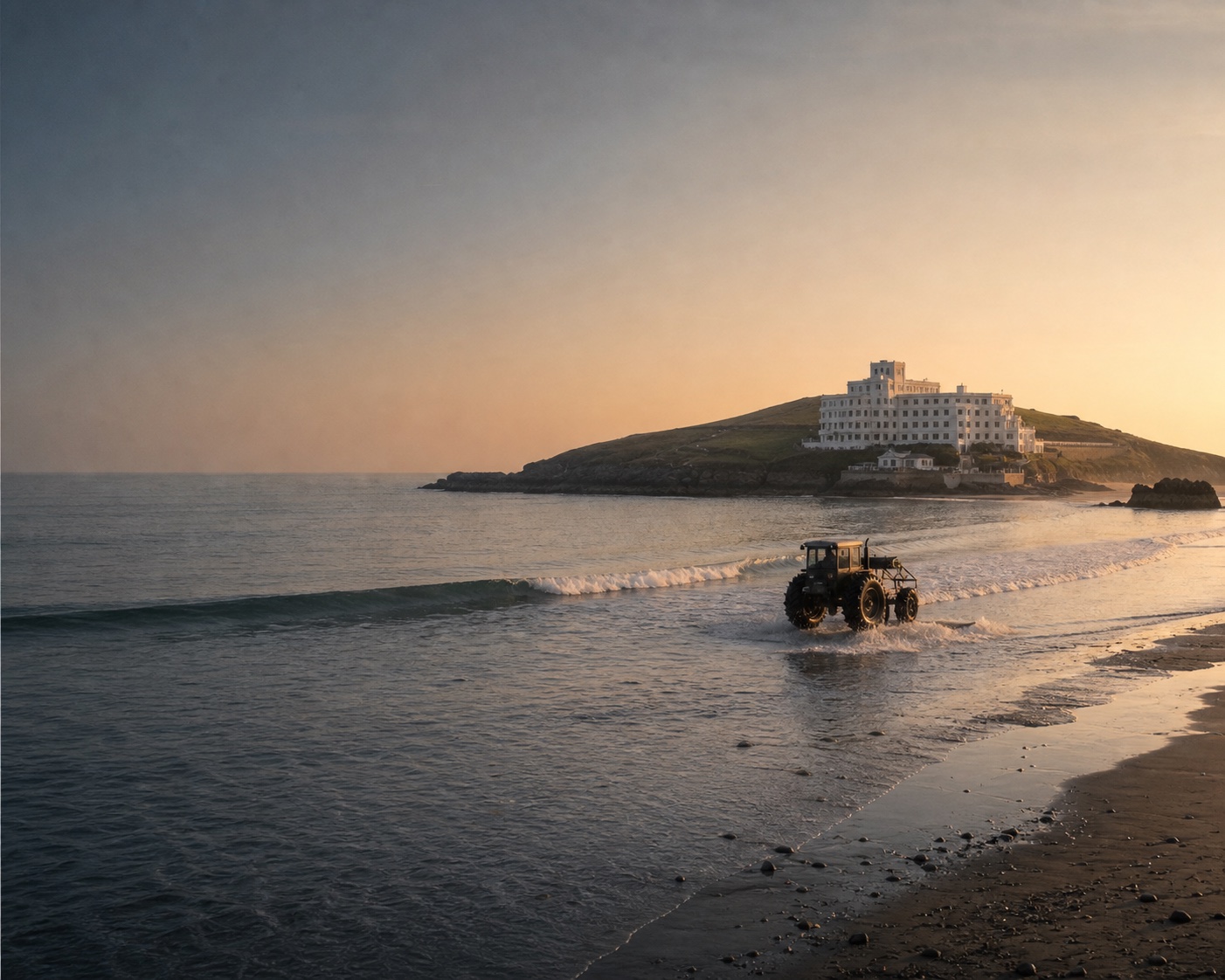 Bigbury's sea tractor crossing to the Art Deco hotel on Burgh Island