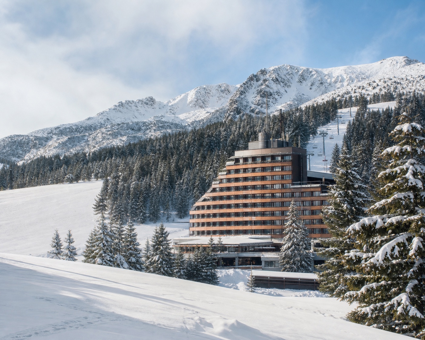 Borovets' stepped Rila Hotel beneath the Musala massif
