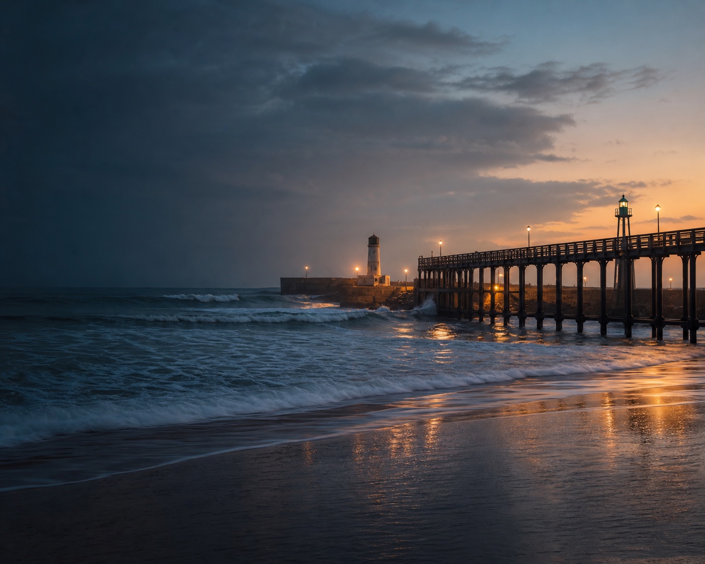 Capbreton surf and harbour beneath the long Estacade pier