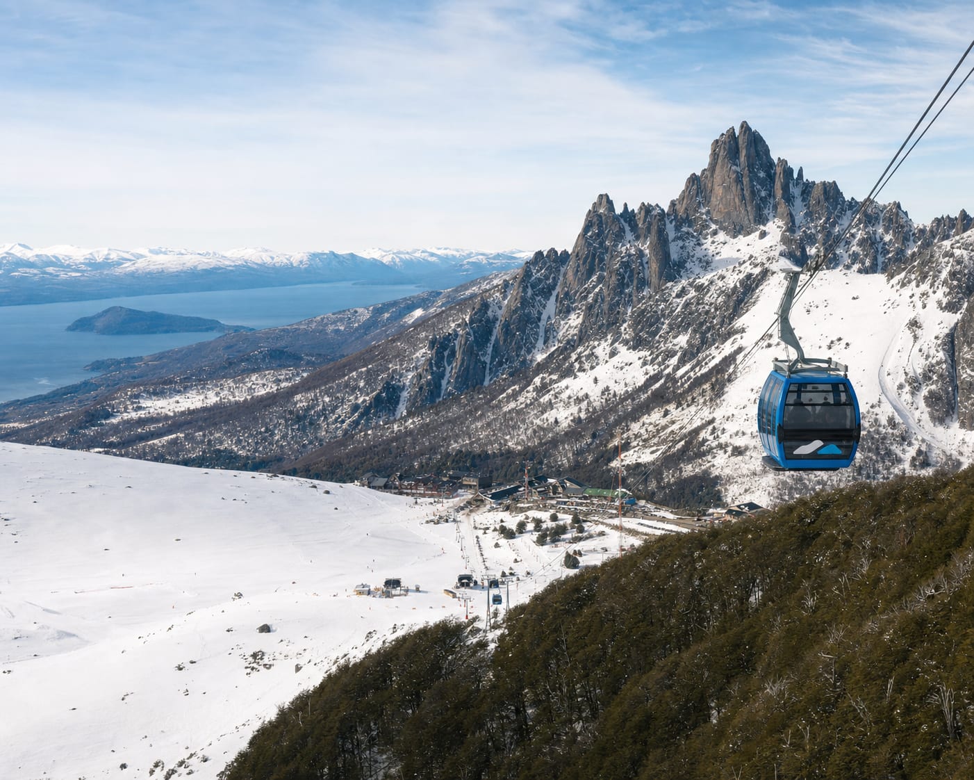 Cerro Catedral gondola beneath Patagonia's cathedral-like granite spires