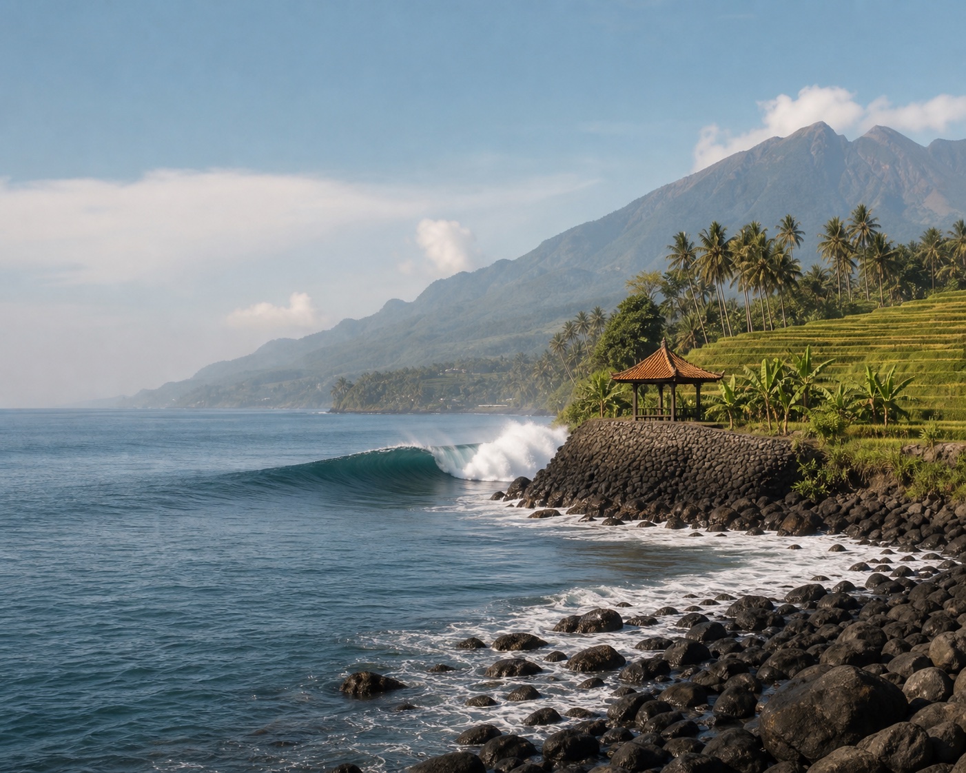 Cimaja's cobblestone right beneath West Java's green terraces