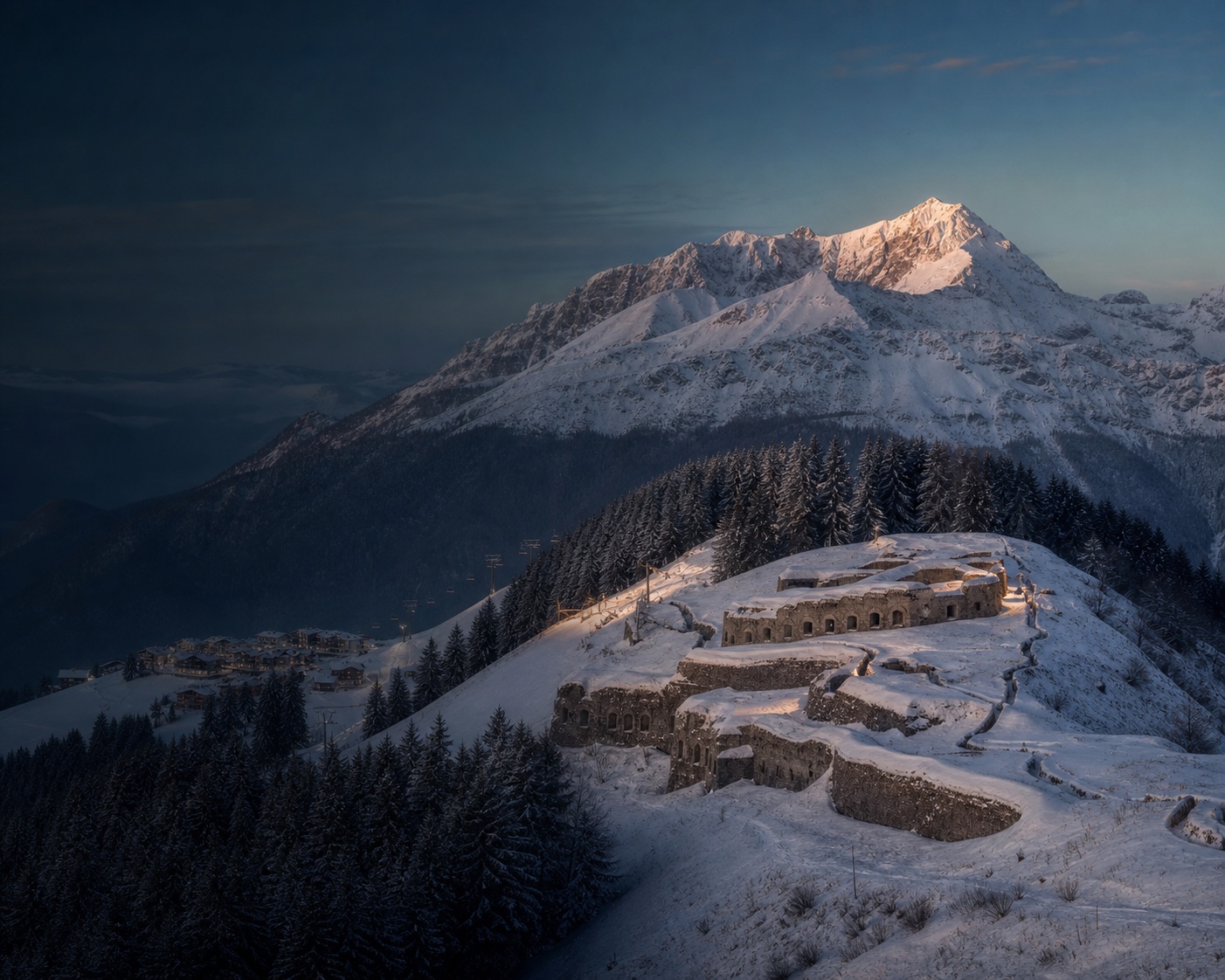 Folgaria's snowy plateau pistes and Great War fortifications