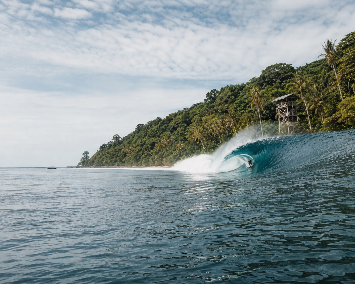 A G-Land barrel running past Alas Purwo's rainforest lookout