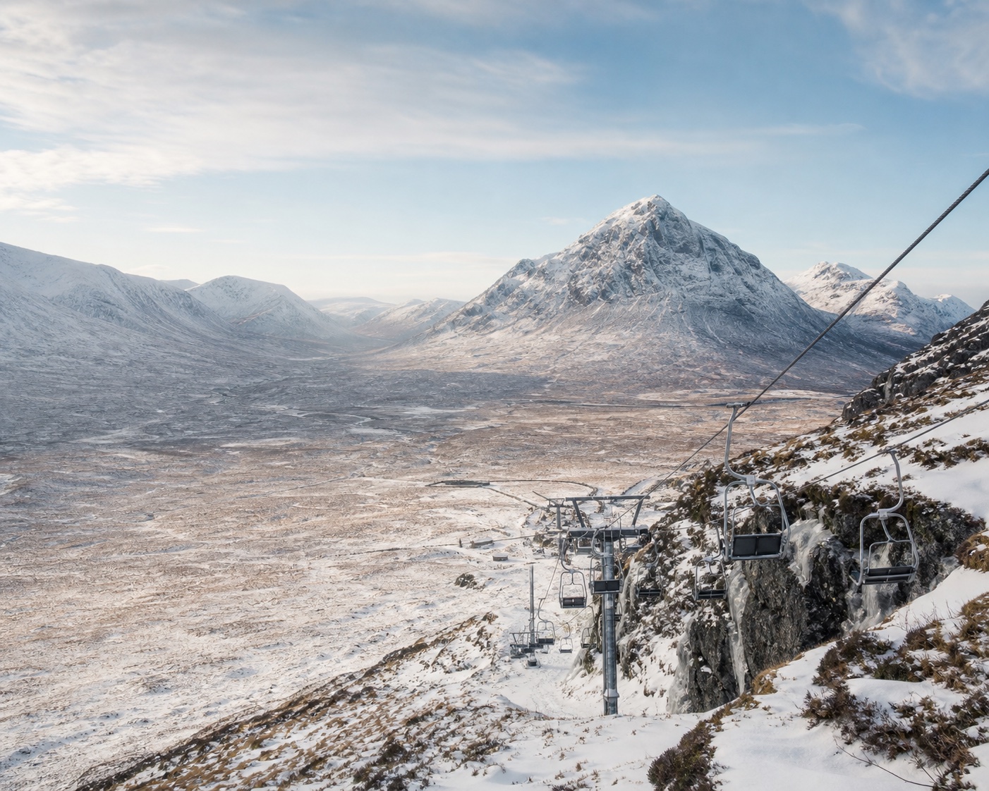 Glencoe Mountain chairlift facing Buachaille Etive Mòr