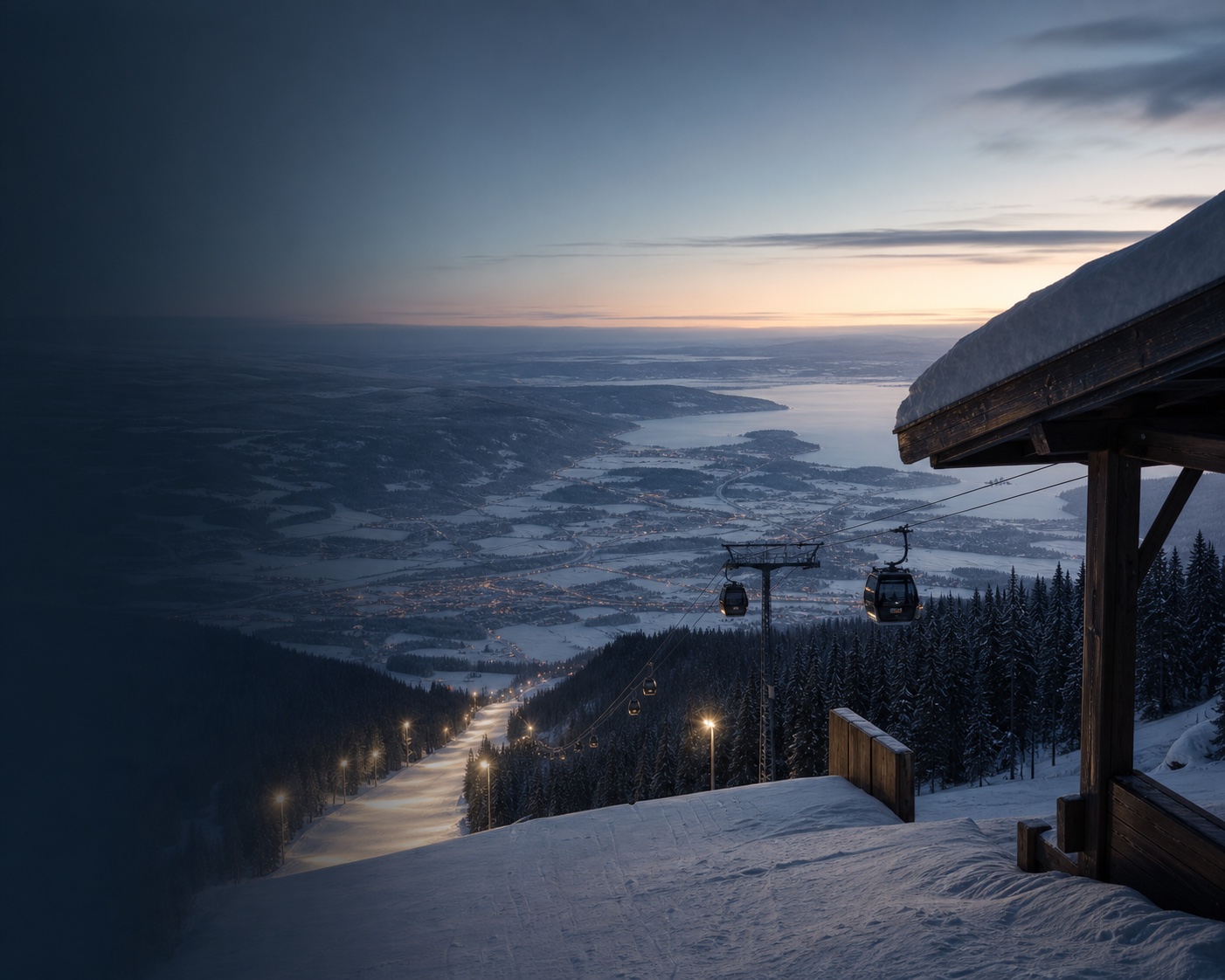 Hafjell's Olympic downhill and gondola above Gudbrandsdalen