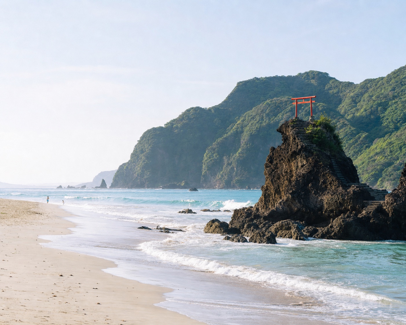 Izu surf beneath the Shirahama Shrine torii on Daimyoji rock