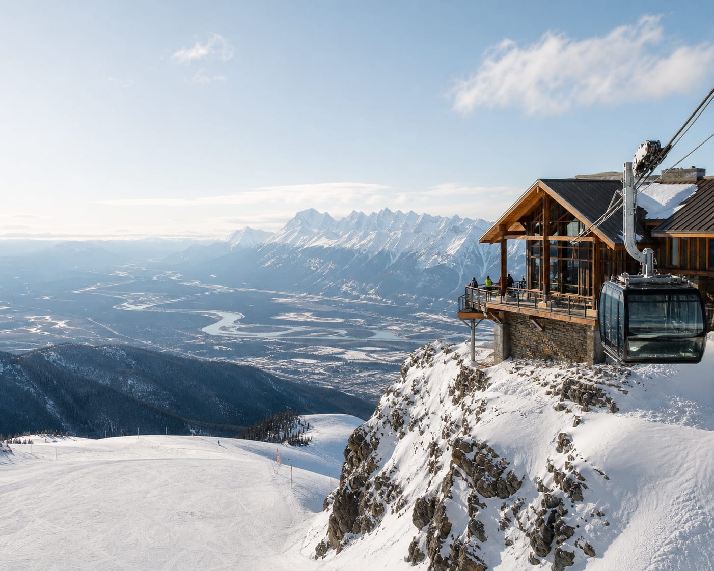 Kicking Horse gondola beside Eagle's Eye restaurant above the Rocky Mountain Trench