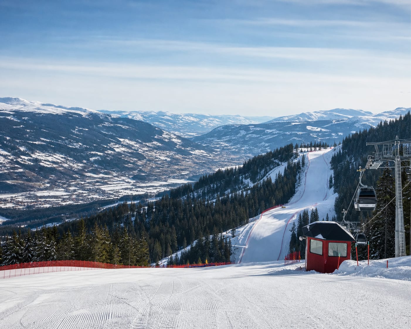 Kvitfjell's Olympic downhill piste descending towards Gudbrandsdalen
