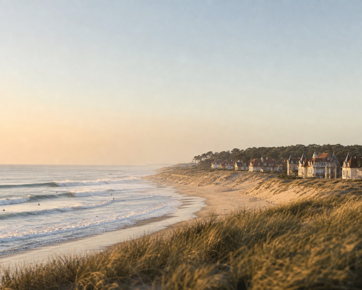 Belle Époque villas above the dunes and Atlantic surf at Lacanau-Océan