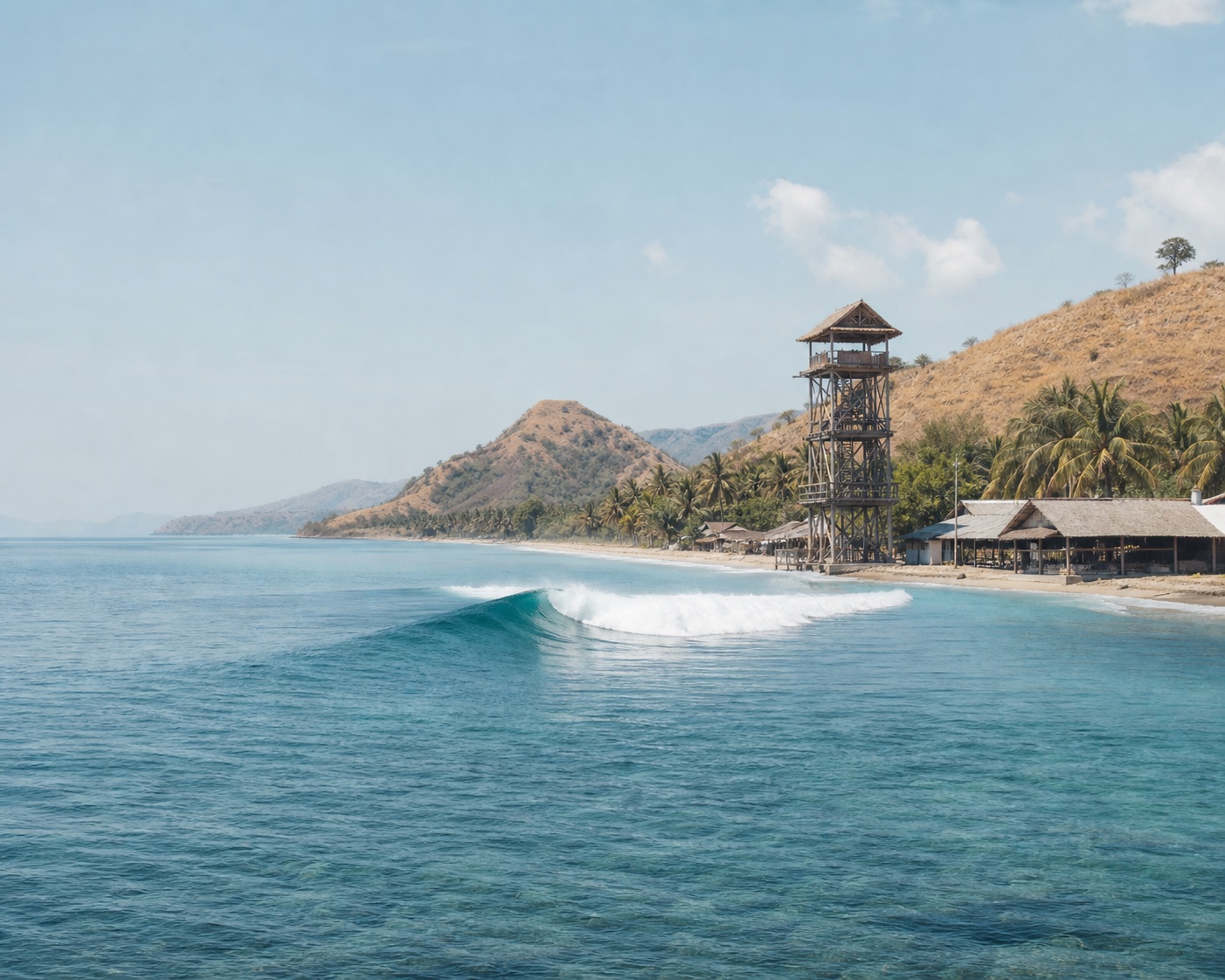 Lakey Peak's A-frame breaking beneath its timber lookout tower