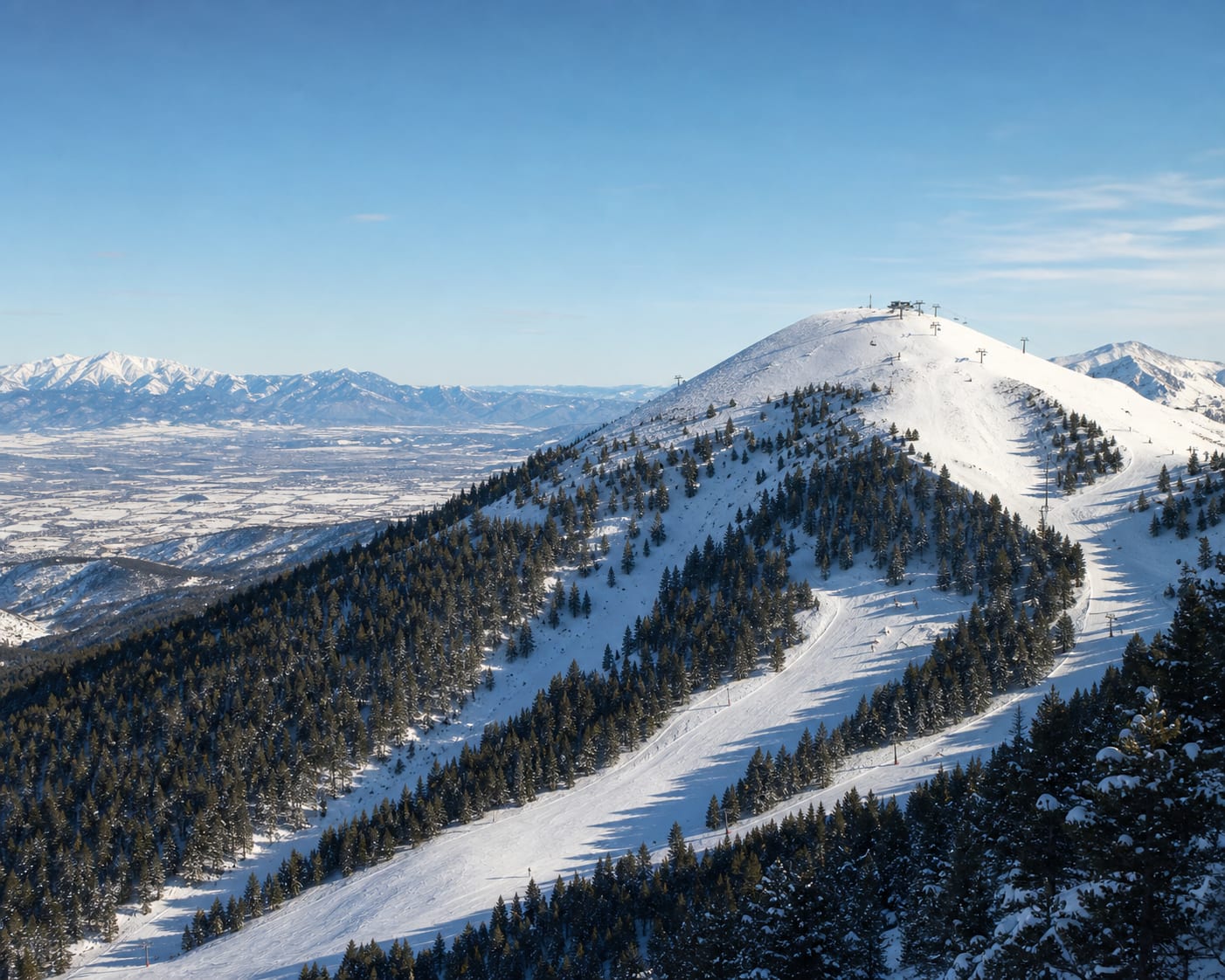 Masella's pine-lined pistes descending from La Tosa towards Cerdanya