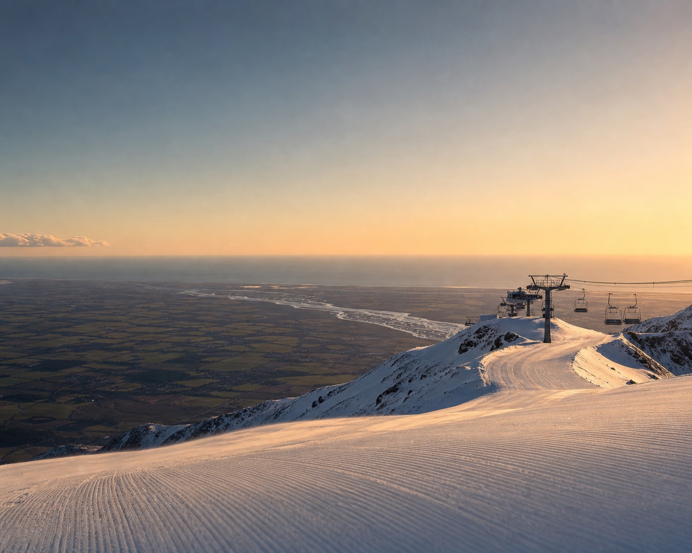 Mt Hutt's Summit Six above the Canterbury Plains and braided Rakaia River