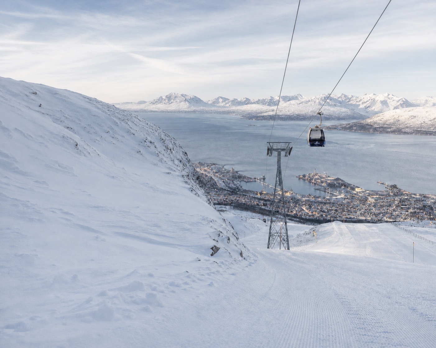 Narvikfjellet gondola above Narvik and Ofotfjord