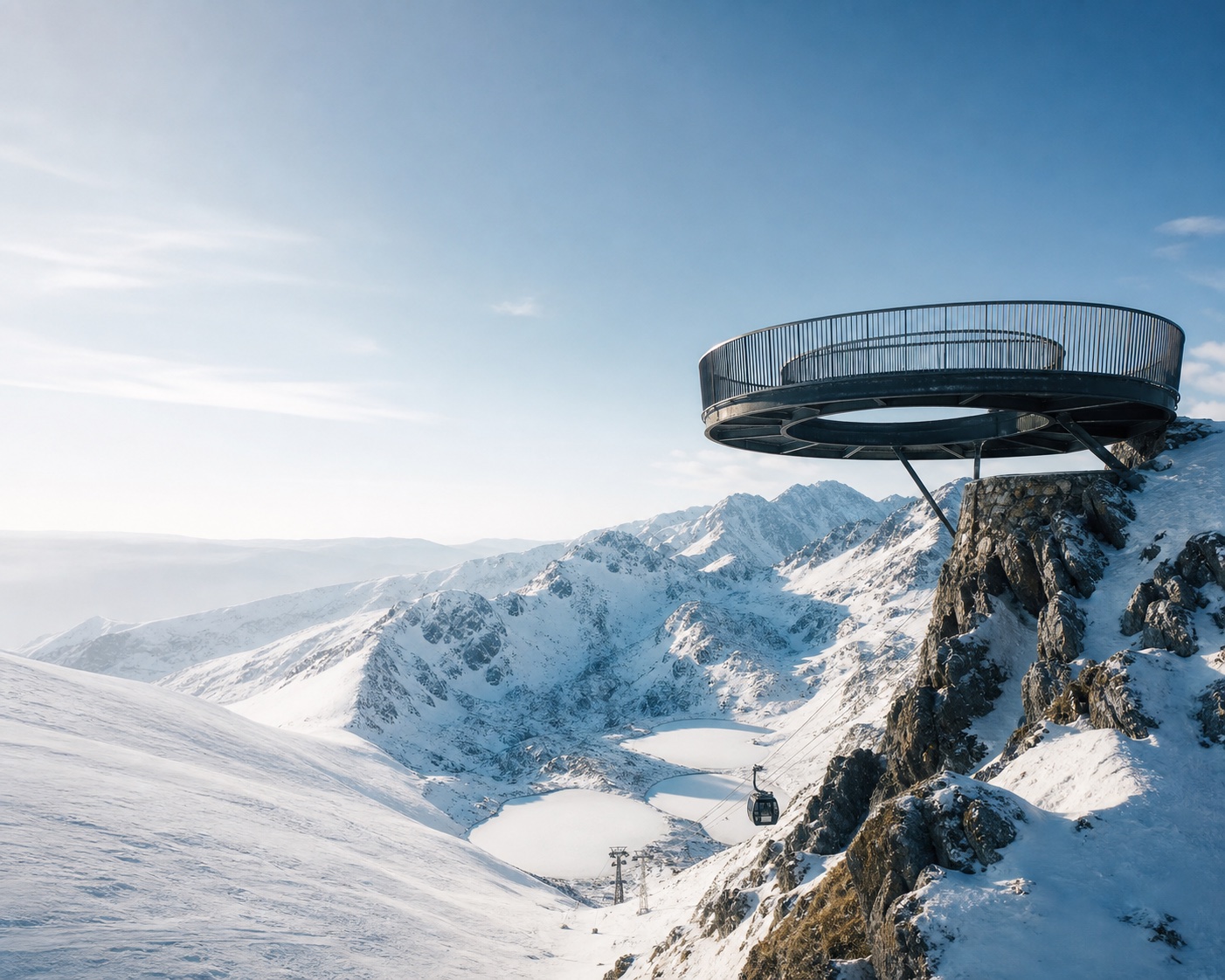 Tristaina Solar Viewpoint above Ordino Arcalís's snowy cirque
