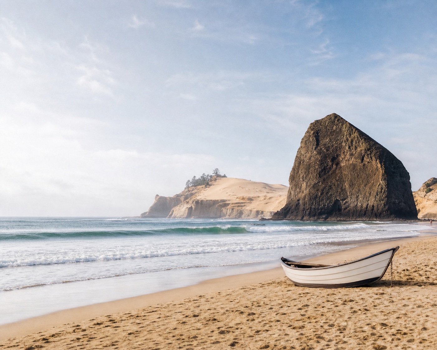 Pacific City surf between Cape Kiwanda and massive Chief Kiawanda Rock