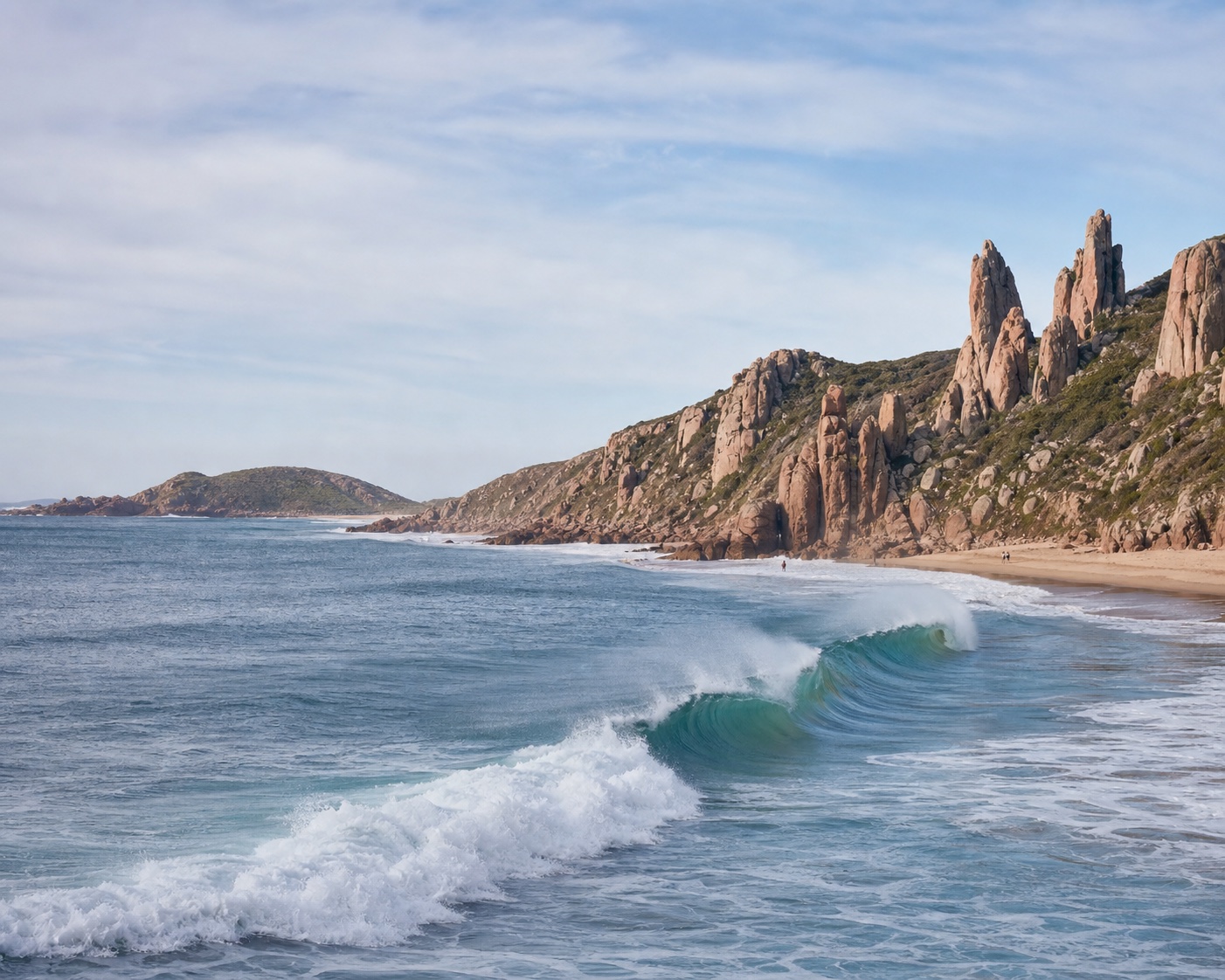 Cape Woolamai surf beneath Phillip Island's pink-granite Pinnacles