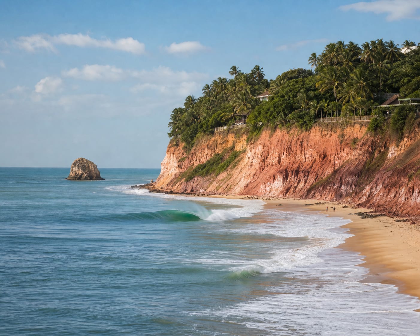 Praia da Pipa surf beneath the red ChapadΓ£o cliffs and Atlantic forest