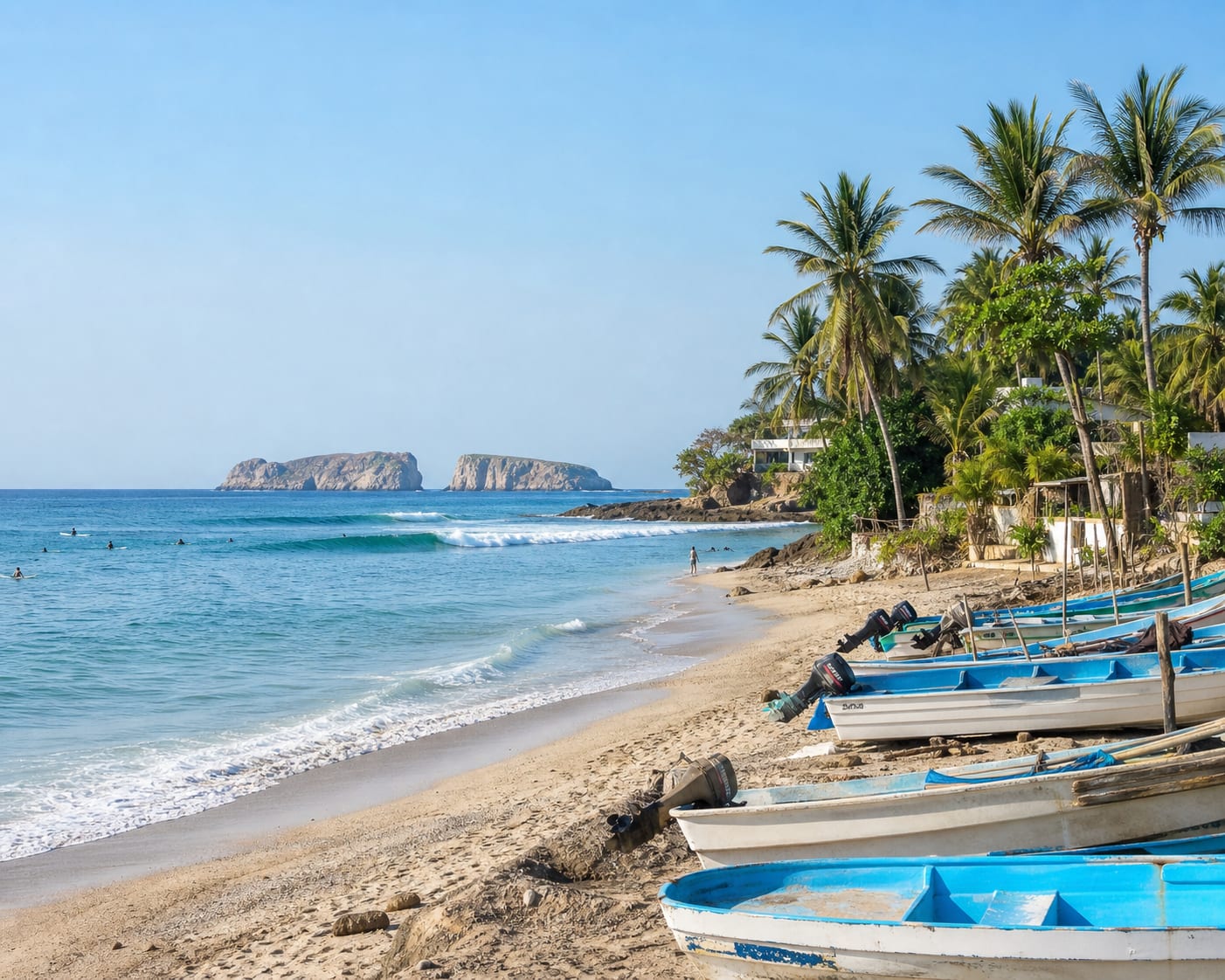 Punta de Mita fishing boats and mellow waves facing the Marietas Islands