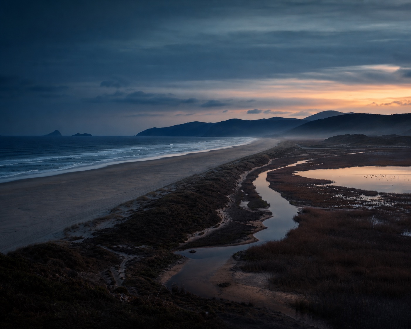 Razo surf beside the dunes, tidal channel and Baldaio wetland