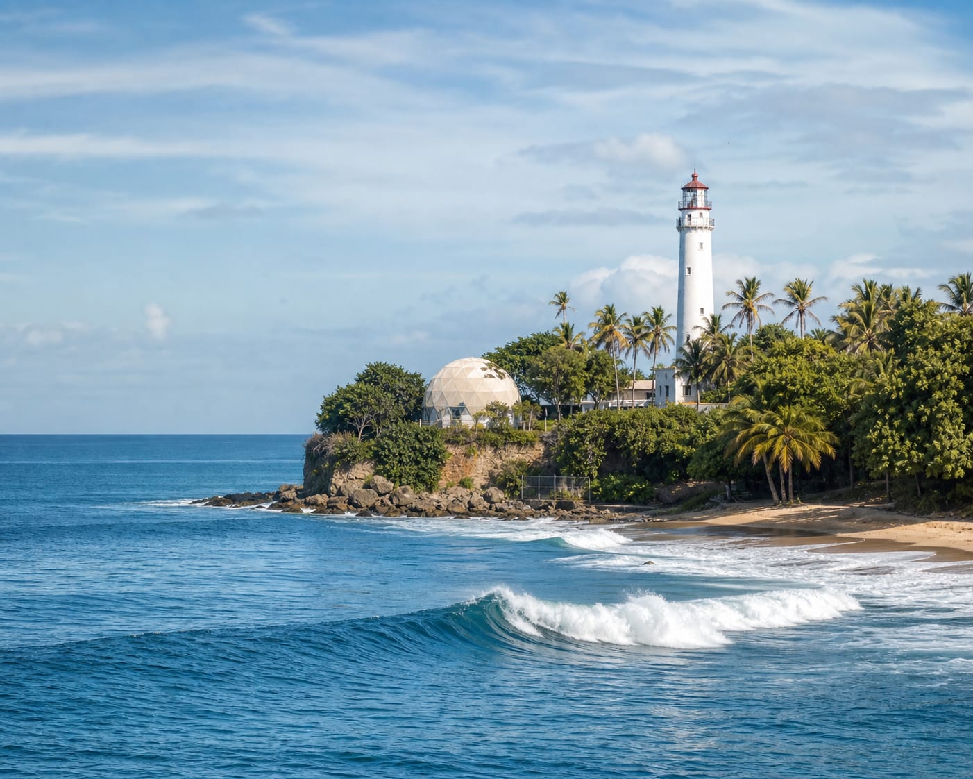 Domes Beach surf beneath the Punta Higüero lighthouse in Rincón