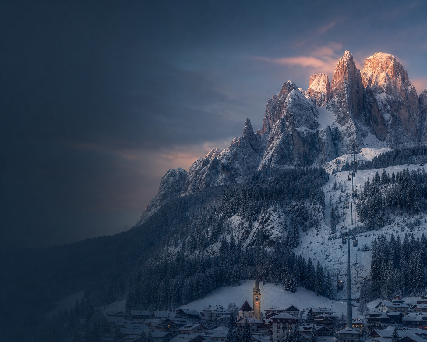San Martino di Castrozza beneath the glowing Pale di San Martino