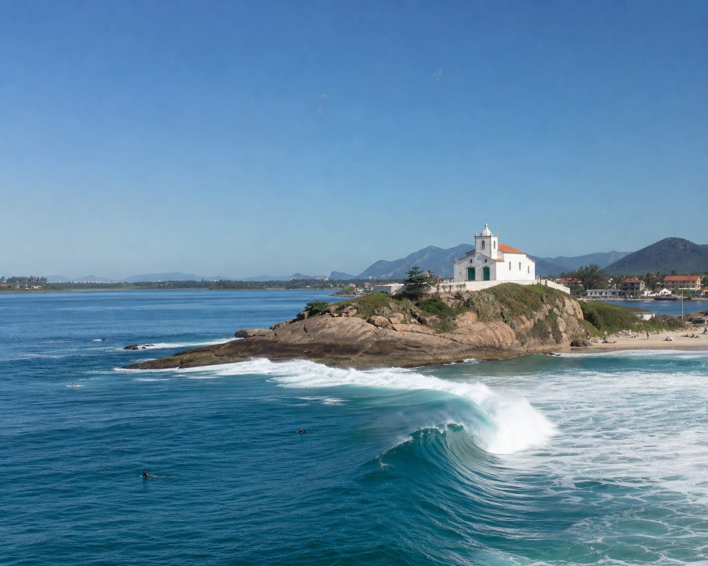Saquarema surf beneath the Nossa Senhora de Nazareth church promontory