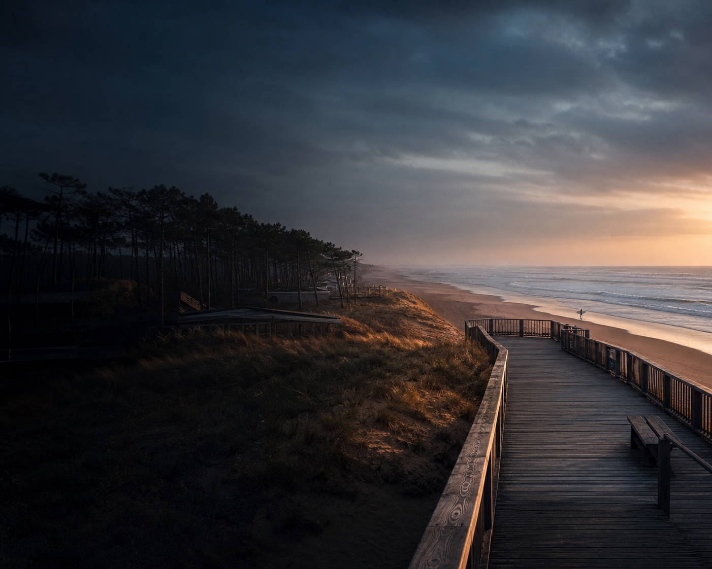 Seignosse surf beyond Le Penon's timber dune promenade