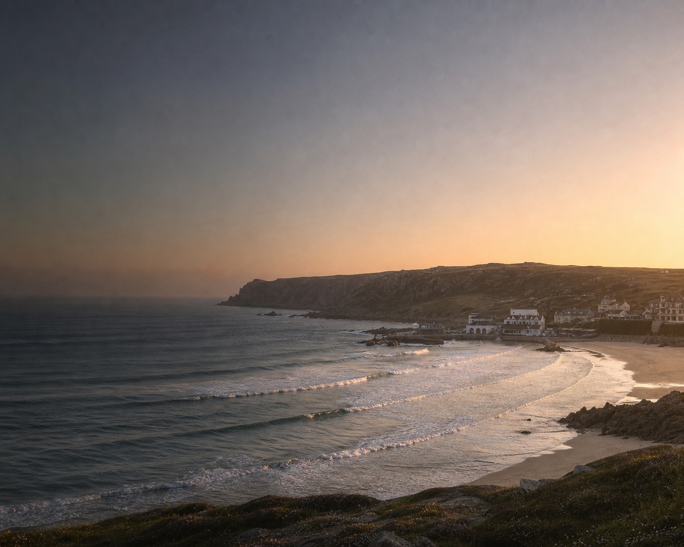 Surf lines crossing Whitesand Bay towards Sennen Cove and Land's End